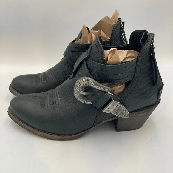 Ariat Dulce Black Leather Western Ankle Boots Buckle Detail Size 6.5‎ - Picture 3 of 15